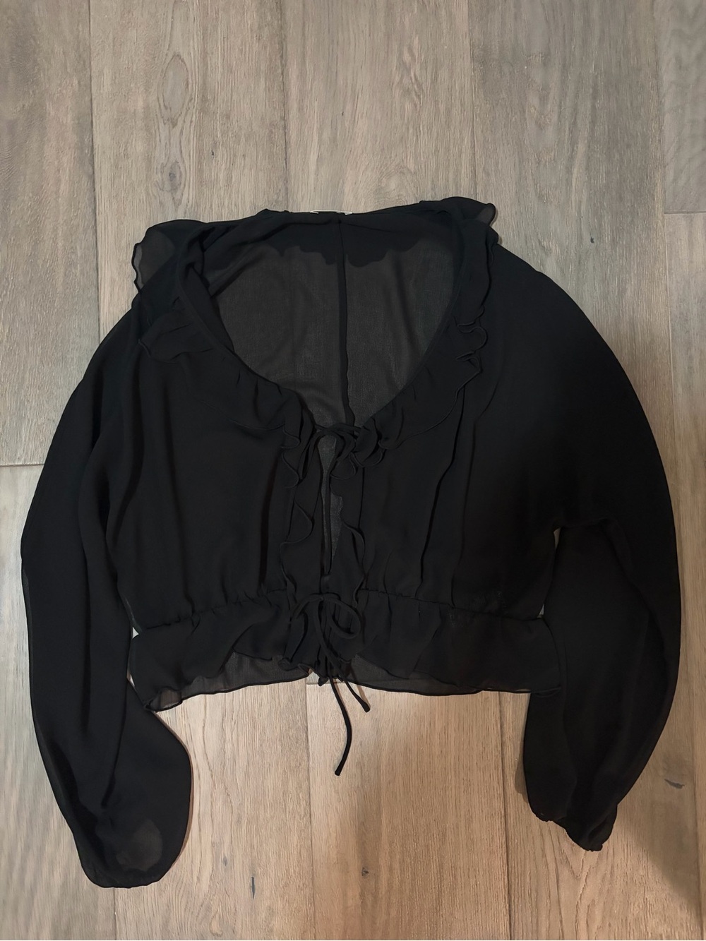 Wilfred Black Sheer Ruffle Tie-Waist Blouse